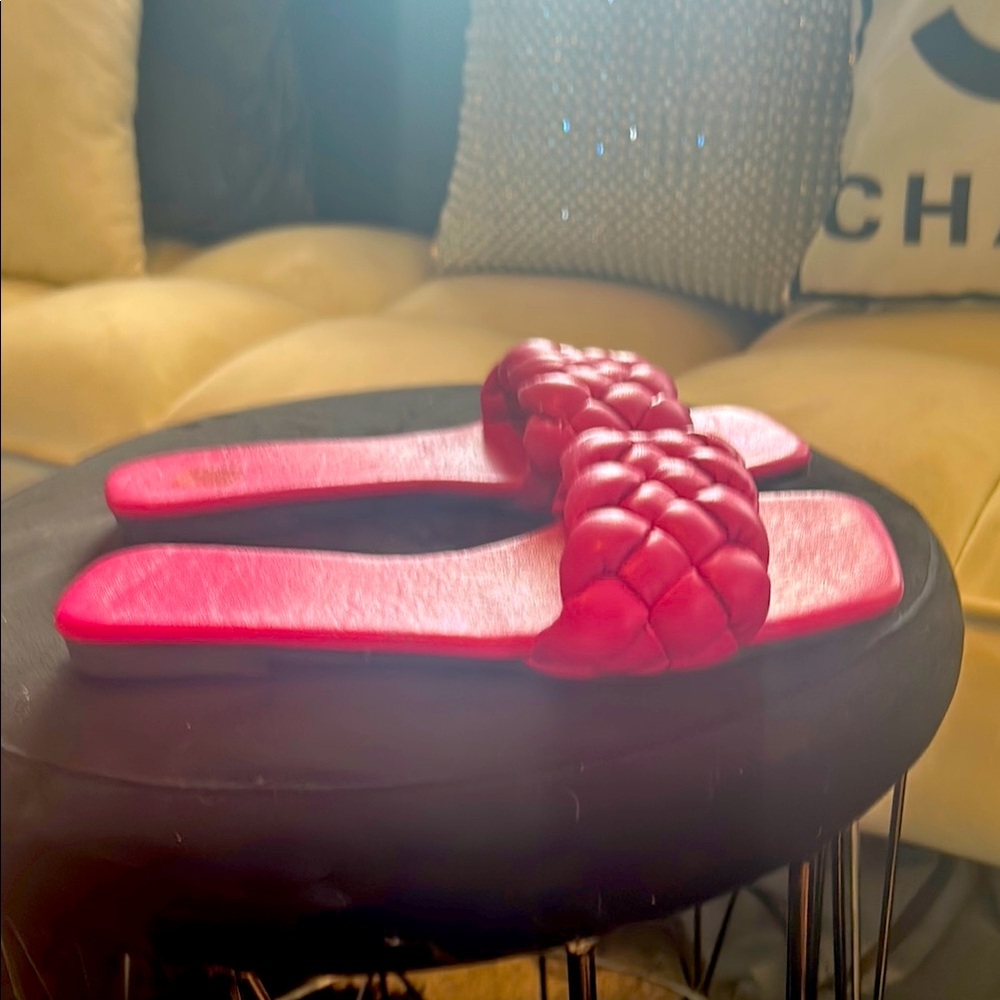 Pink Braided Slide Sandals